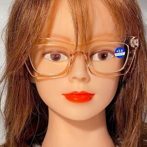 1103 Gretchen Reading Glasses 2.0 Square Clear Pink Oversize Frames NWT